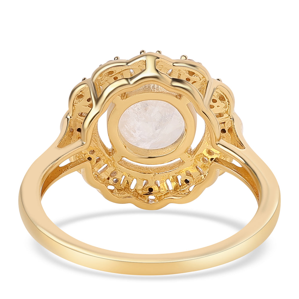 Arannyal Bevont Ezüst Gyűrű "AA" Osztályú Szivárvány Holdkővel és Fehér Topázzal 2 