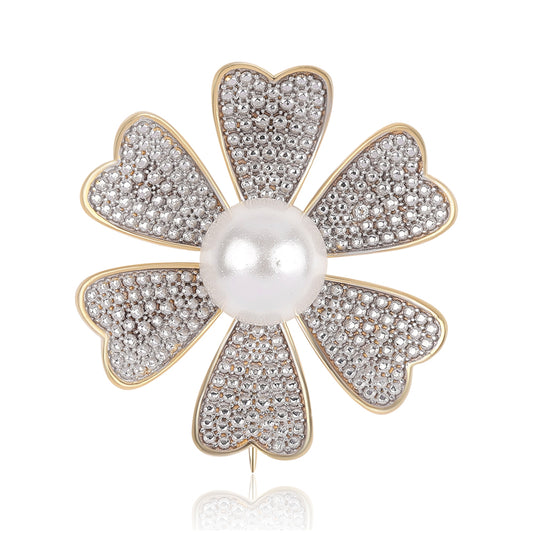 Arannyal Bevont Ezüst Bross Fehér Édesvízi Kagylógyönggyel