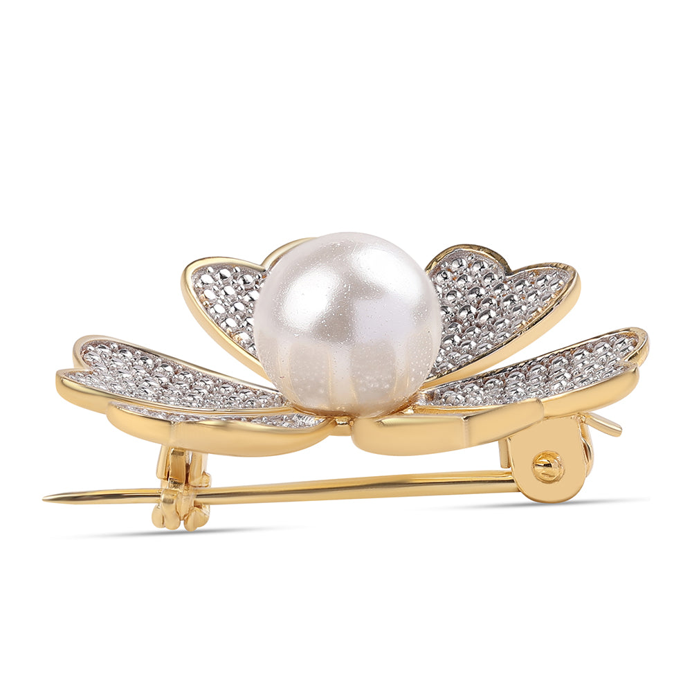 Arannyal Bevont Ezüst Bross Fehér Édesvízi Kagylógyönggyel
