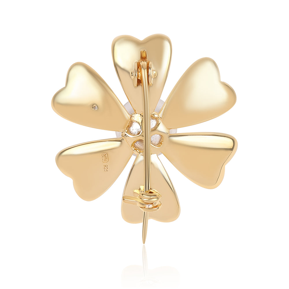 Arannyal Bevont Ezüst Bross Fehér Édesvízi Kagylógyönggyel 3 