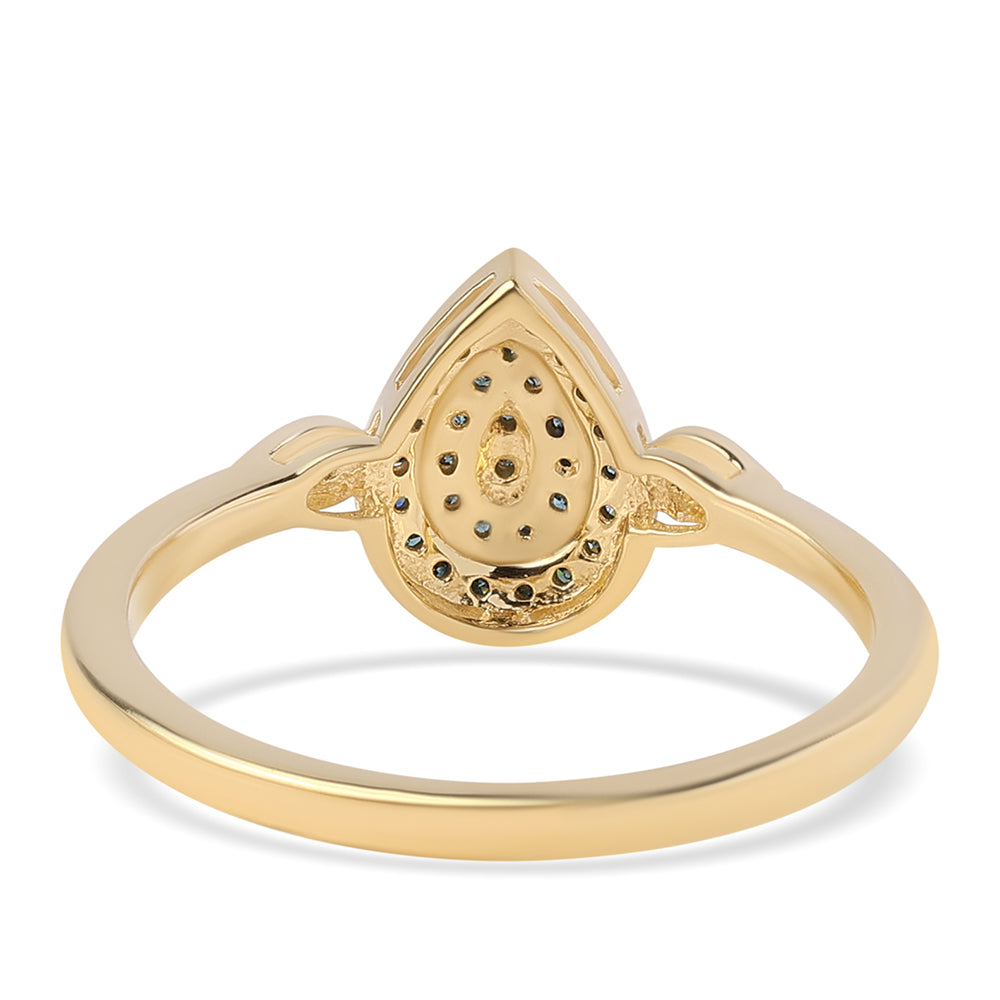 Arannyal Bevont Ezüst Gyűrű Kék Gyémánttal