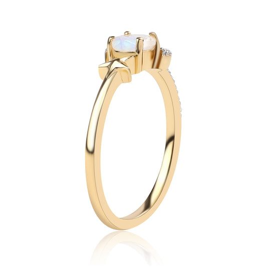 Arannyal Bevont Ezüst Gyűrű "AA" Osztályú Szivárvány Holdkővel és Fehér Topázzal