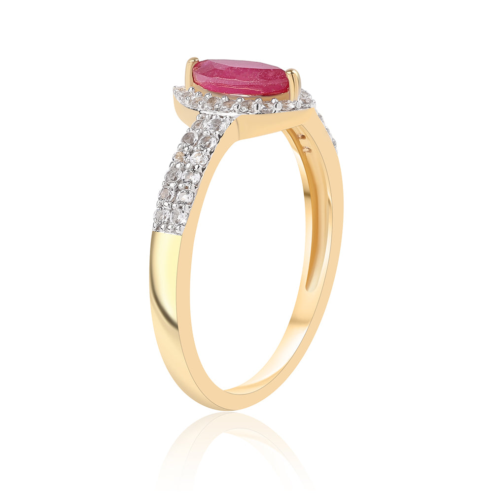 Arannyal Bevont Ezüst Gyűrű Mozambiquei Rubinnal és Fehér Topázzal 3 