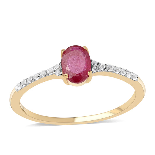 Arannyal Bevont Ezüst Gyűrű Mozambiquei Rubinnal és Fehér Topázzal