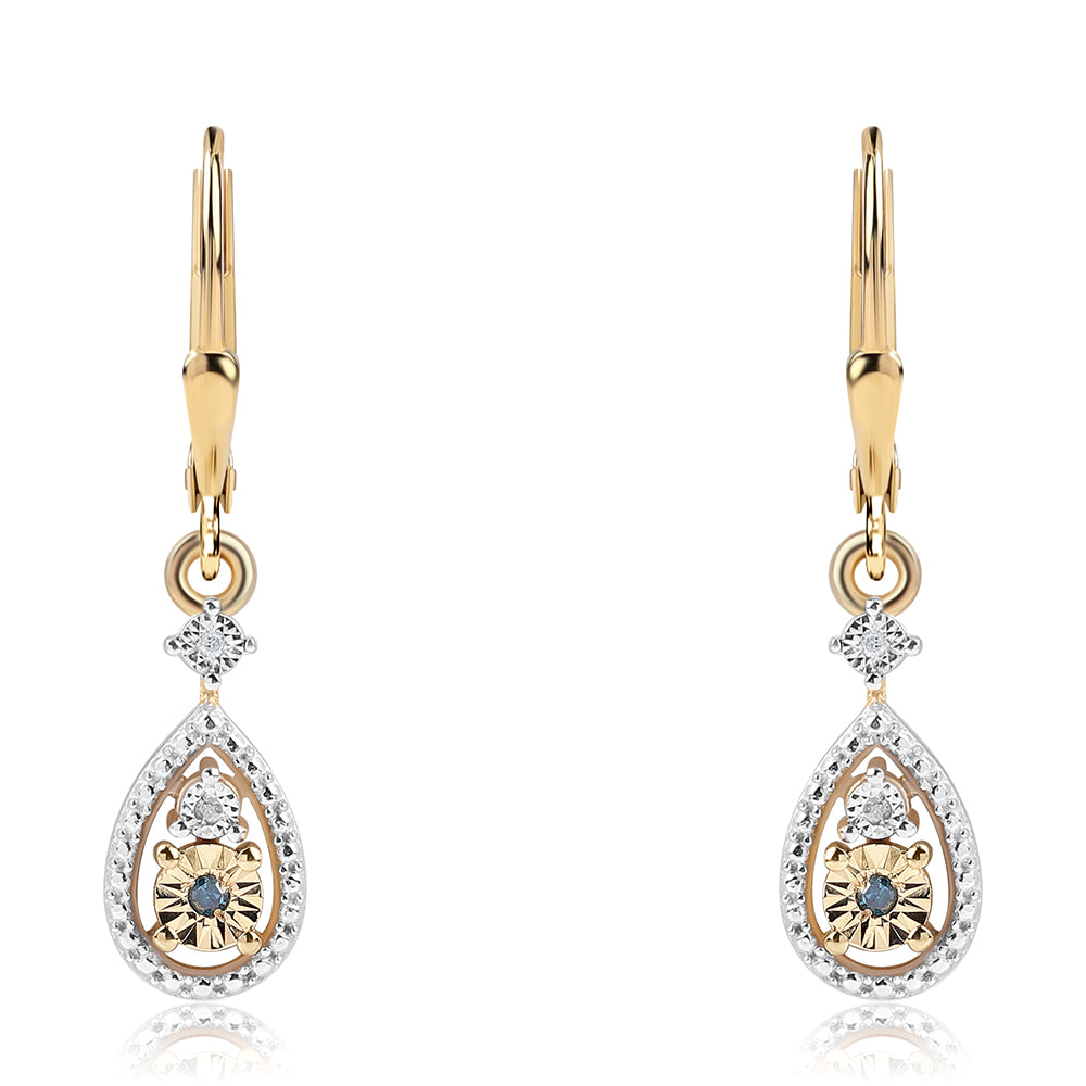 Arannyal Bevont Ezüst Fülbevaló Kék Gyémánttal és Fehér Gyémánttal 1 