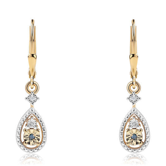 Arannyal Bevont Ezüst Fülbevaló Kék Gyémánttal és Fehér Gyémánttal