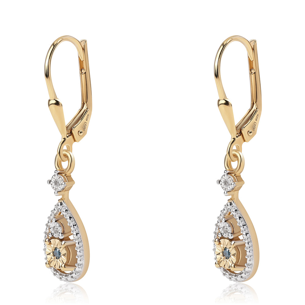 Arannyal Bevont Ezüst Fülbevaló Kék Gyémánttal és Fehér Gyémánttal 2 