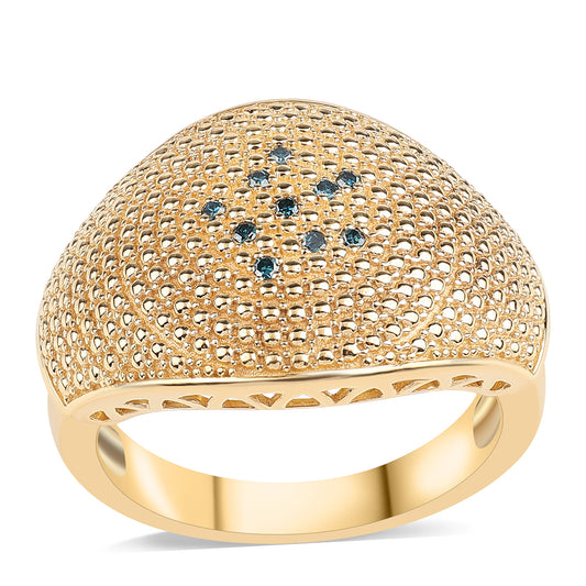 Arannyal Bevont Ezüst Gyűrű Kék Gyémánttal