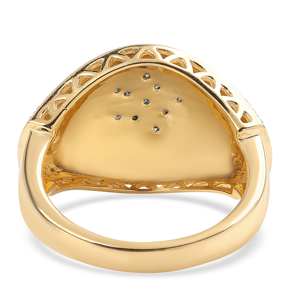 Arannyal Bevont Ezüst Gyűrű Kék Gyémánttal