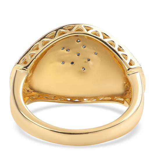 Arannyal Bevont Ezüst Gyűrű Kék Gyémánttal