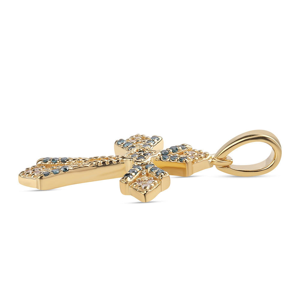 Kereszt Arannyal Bevont Ezüst Medál Kék Gyémánttal és Fehér Gyémánttal 2 