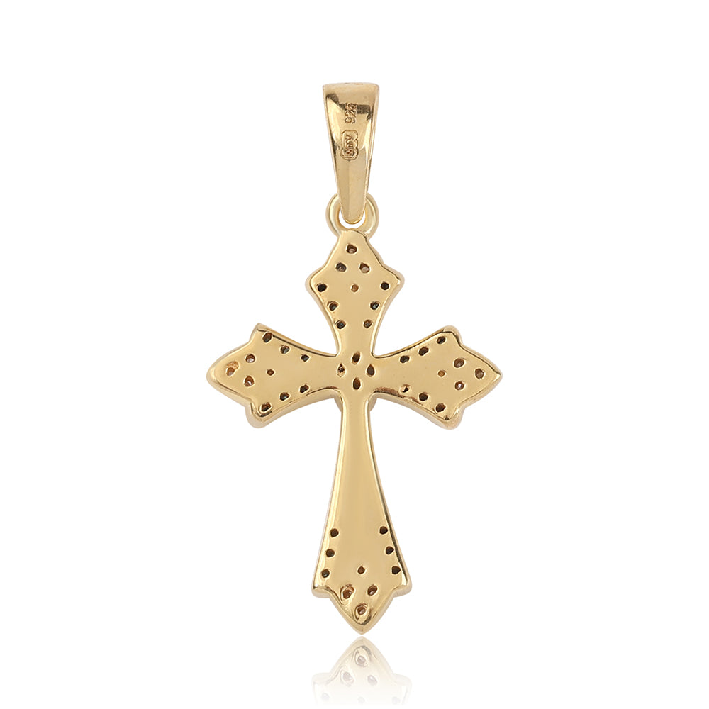 Kereszt Arannyal Bevont Ezüst Medál Kék Gyémánttal és Fehér Gyémánttal 3 