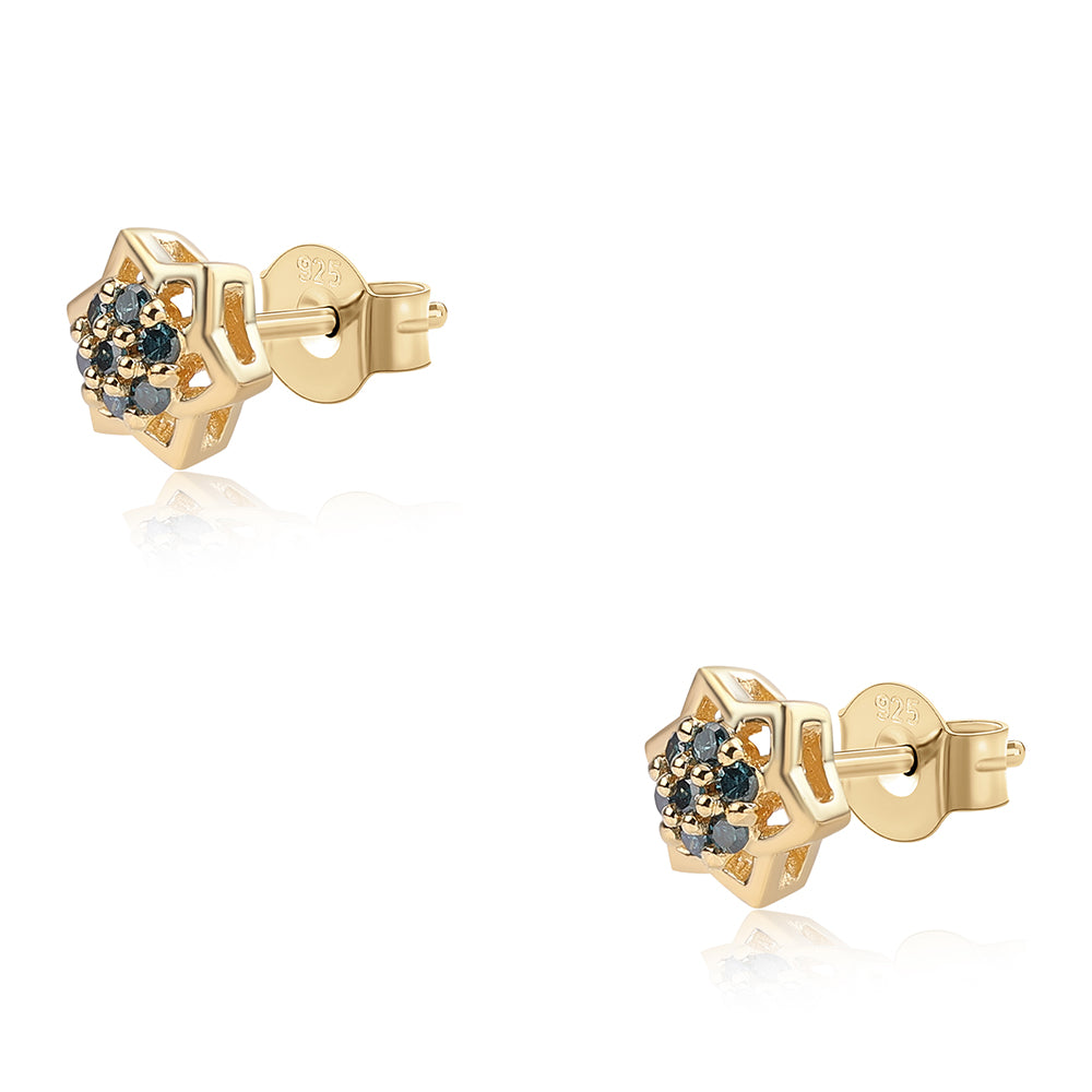 Arannyal Bevont Ezüst Fülbevaló Kék Gyémánttal 1 