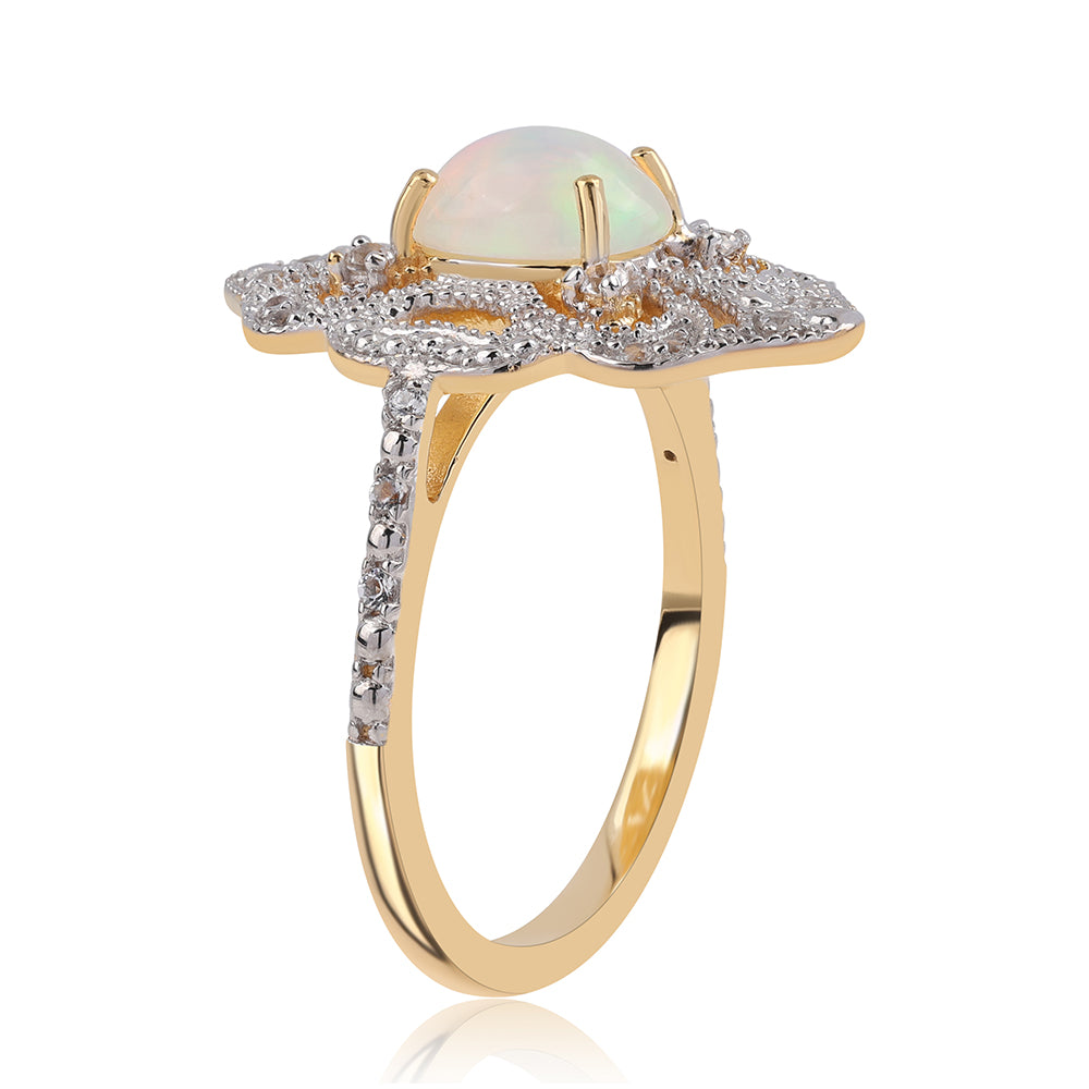 Arannyal Bevont Ezüst Gyűrű Etiópiai Opállal és Fehér Topázzal 2 