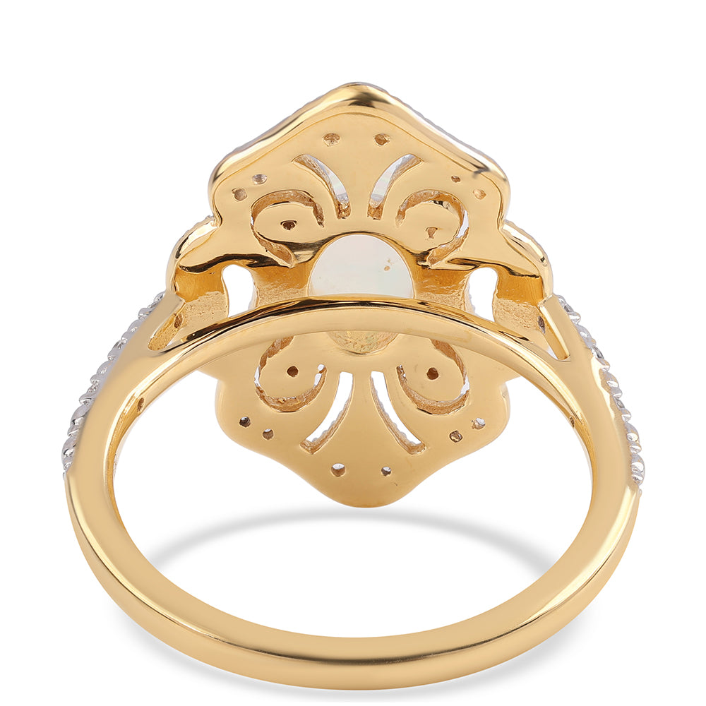 Arannyal Bevont Ezüst Gyűrű Etiópiai Opállal és Fehér Topázzal 3 