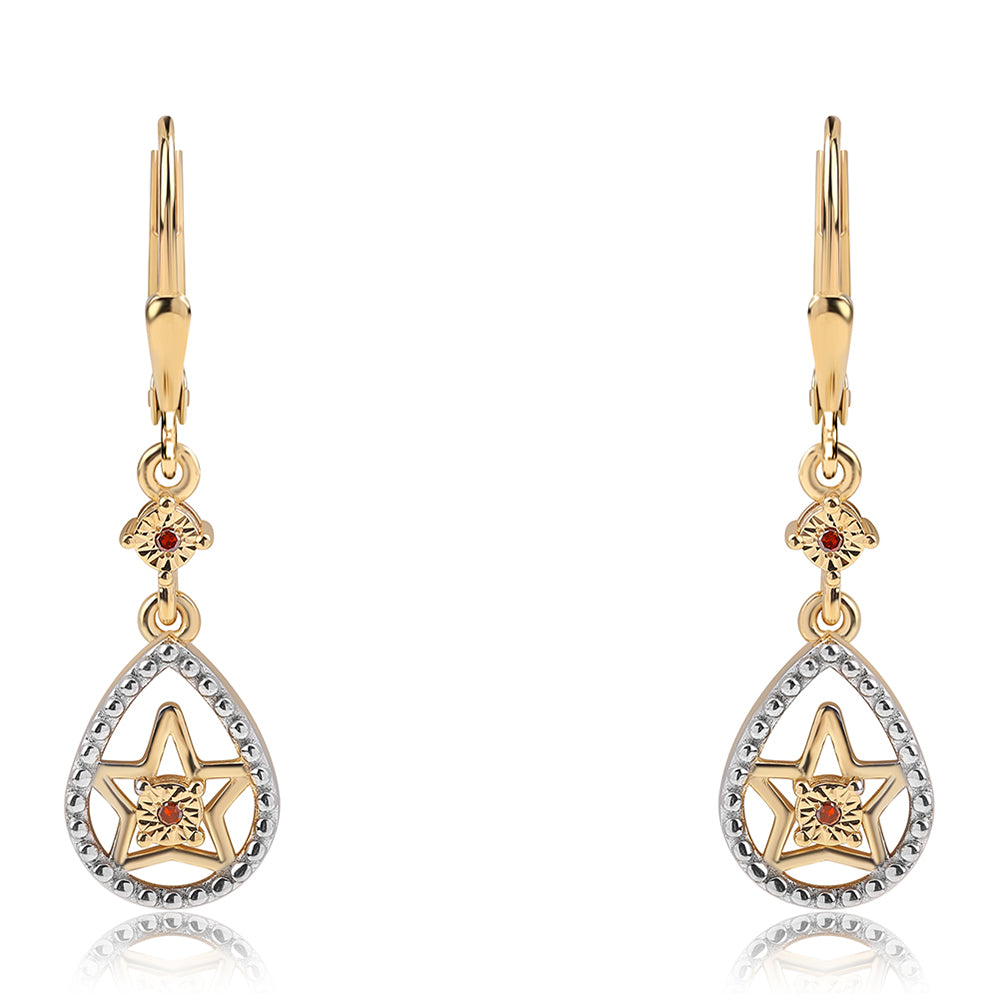 Arannyal Bevont Ezüst Fülbevaló Vörös Gyémánttal