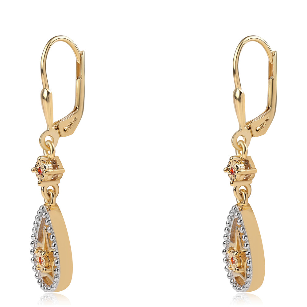 Arannyal Bevont Ezüst Fülbevaló Vörös Gyémánttal 2 