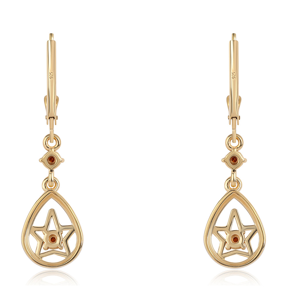 Arannyal Bevont Ezüst Fülbevaló Vörös Gyémánttal