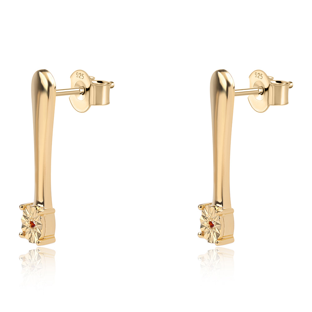 Arannyal Bevont Ezüst Fülbevaló Vörös Gyémánttal 2 