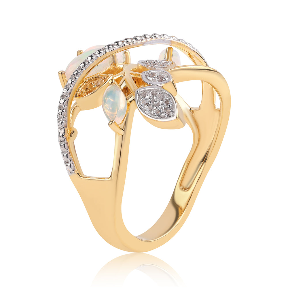 Arannyal Bevont Ezüst Gyűrű Etiópiai Opállal és Fehér Topázzal 2 