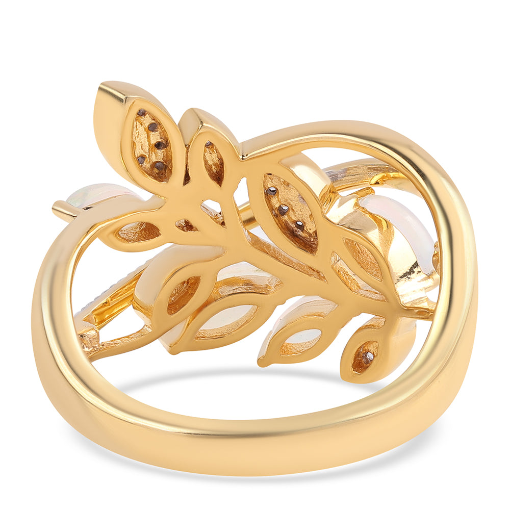 Arannyal Bevont Ezüst Gyűrű Etiópiai Opállal és Fehér Topázzal 3 