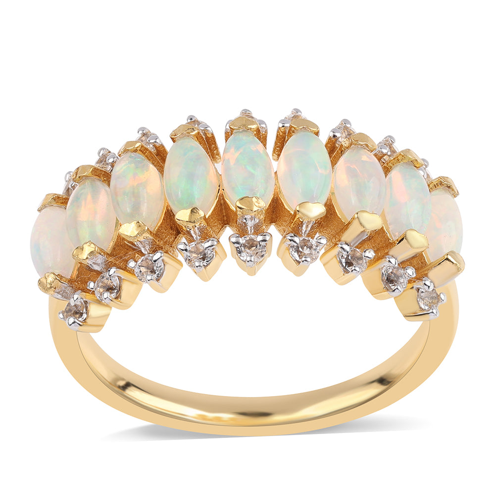 Arannyal Bevont Ezüst Gyűrű Etiópiai Opállal és Fehér Topázzal 1 