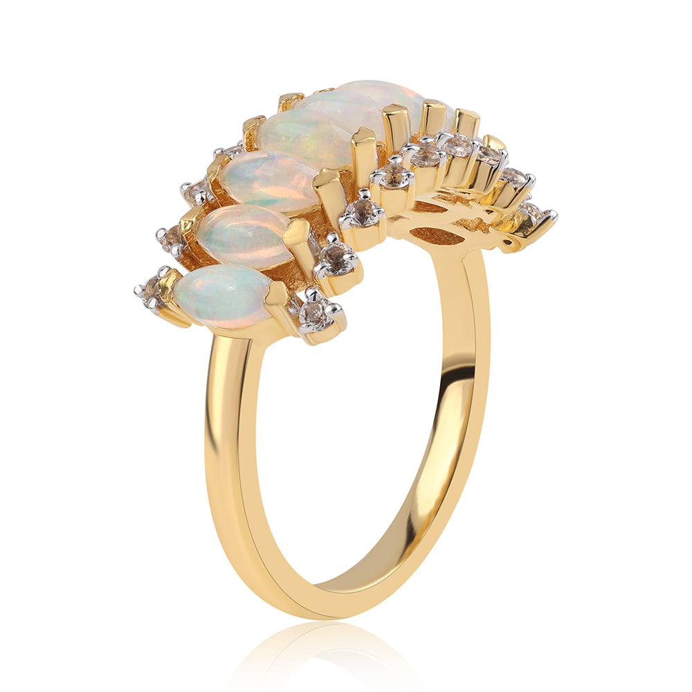 Arannyal Bevont Ezüst Gyűrű Etiópiai Opállal és Fehér Topázzal 2 