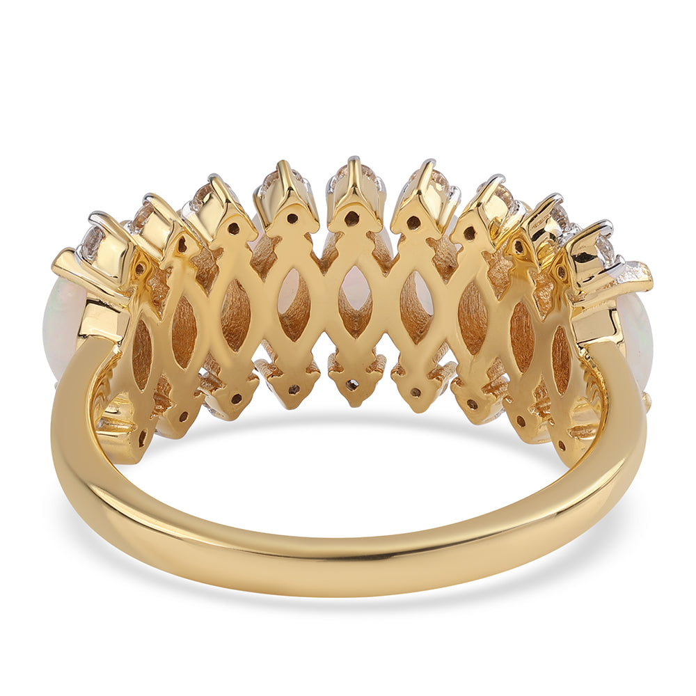 Arannyal Bevont Ezüst Gyűrű Etiópiai Opállal és Fehér Topázzal