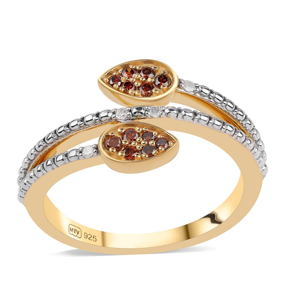 Arannyal Bevont Ezüst Gyűrű Vörös Gyémánttal és Fehér Gyémánttal 1 