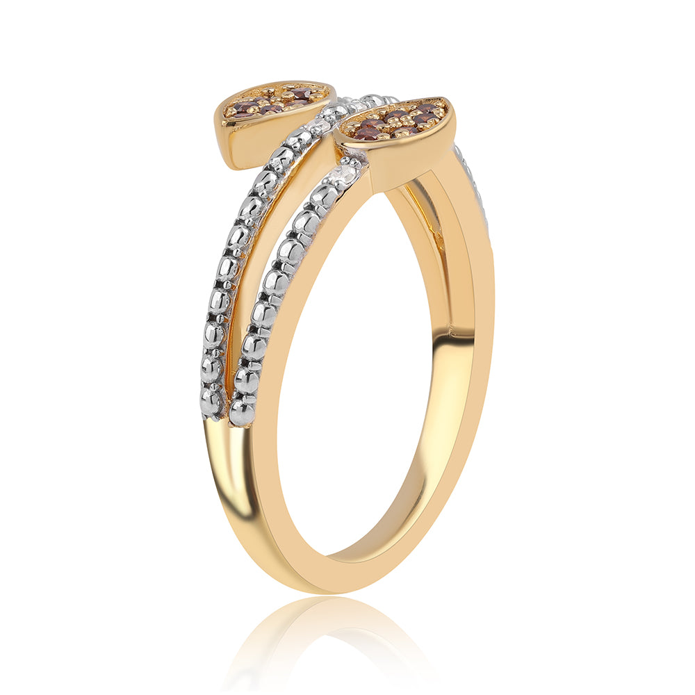 Arannyal Bevont Ezüst Gyűrű Vörös Gyémánttal és Fehér Gyémánttal 3 