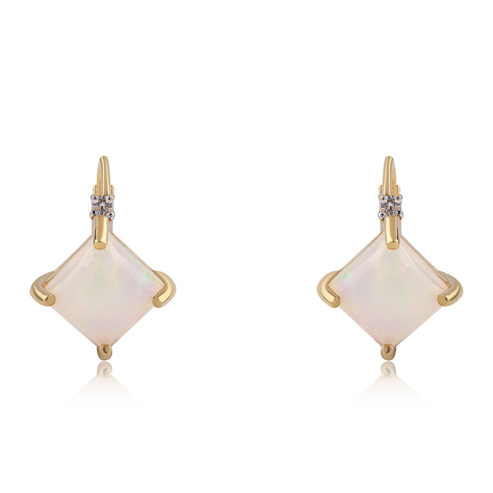 Arannyal Bevont Ezüst Fülbevaló Etiópiai Opállal és Fehér Topázzal