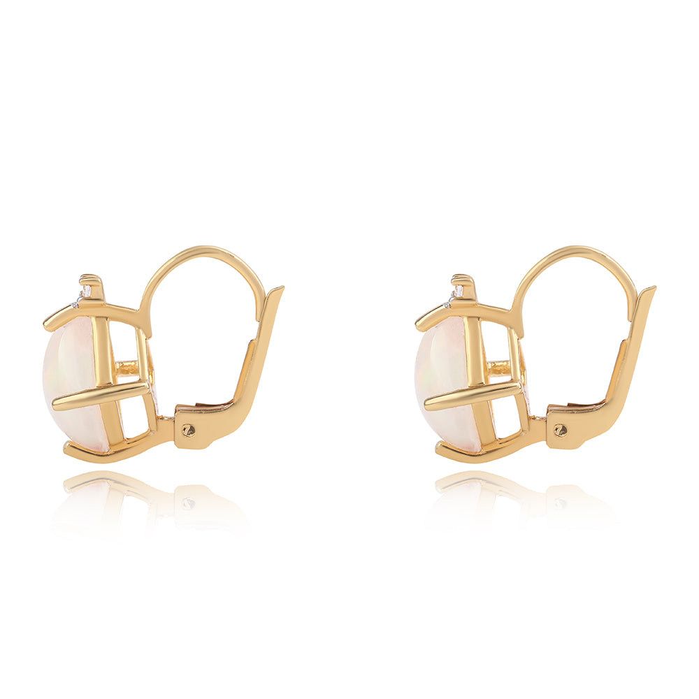 Arannyal Bevont Ezüst Fülbevaló Etiópiai Opállal és Fehér Topázzal