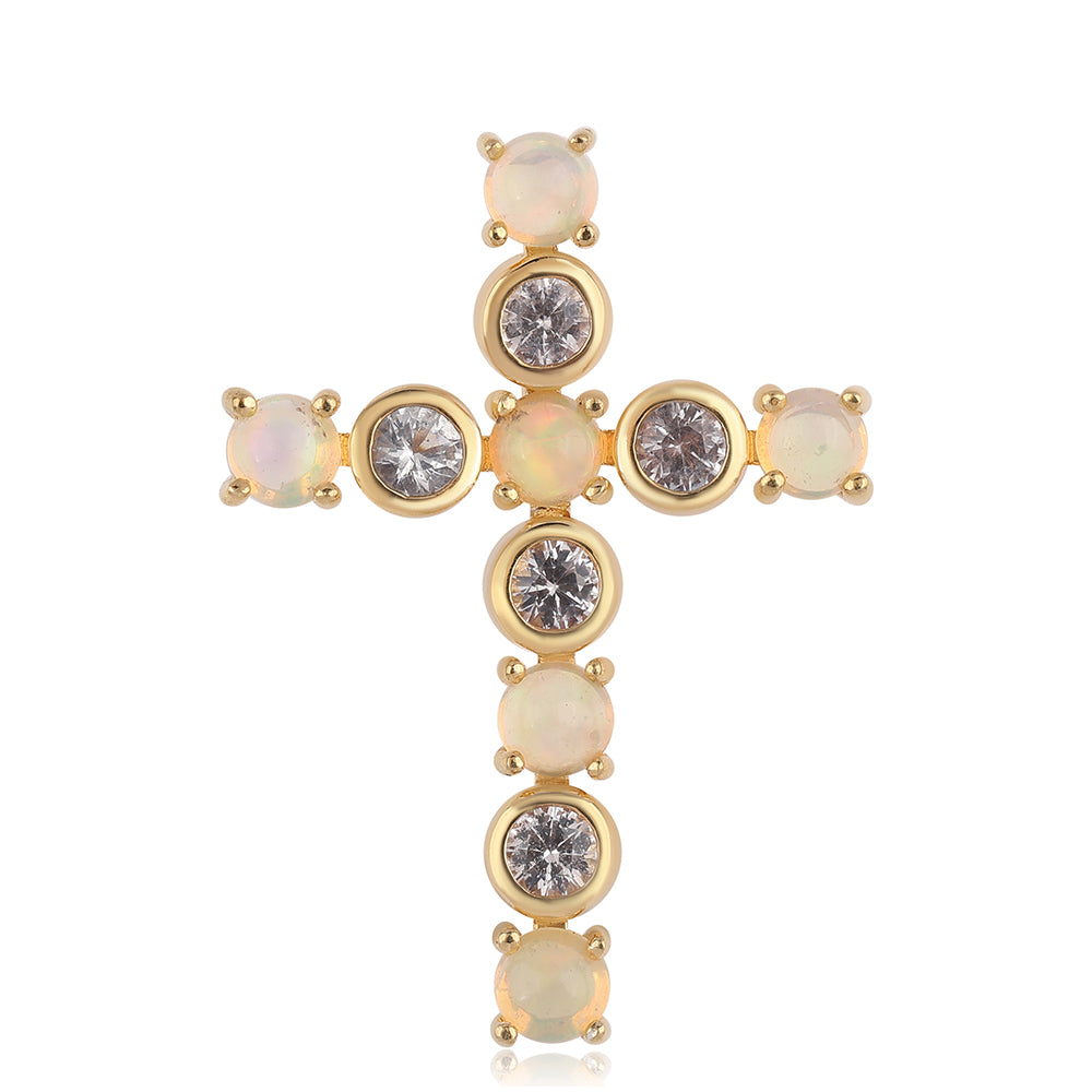 Kereszt Arannyal Bevont Ezüst Medál Etiópiai Opállal és Fehér Topázzal 1 