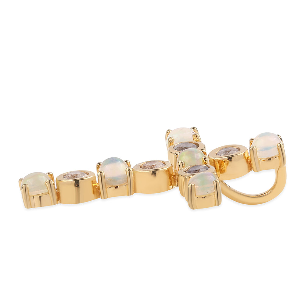 Kereszt Arannyal Bevont Ezüst Medál Etiópiai Opállal és Fehér Topázzal 2 