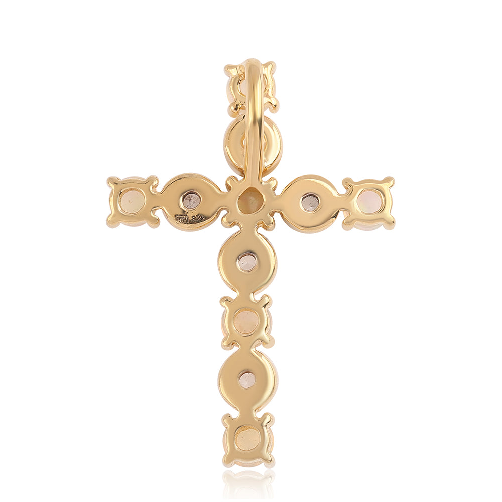 Kereszt Arannyal Bevont Ezüst Medál Etiópiai Opállal és Fehér Topázzal 3 