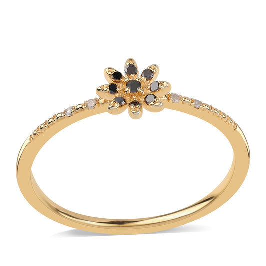 Arannyal Bevont Ezüst Gyűrű Fekete Gyémánttal és Fehér Gyémánttal