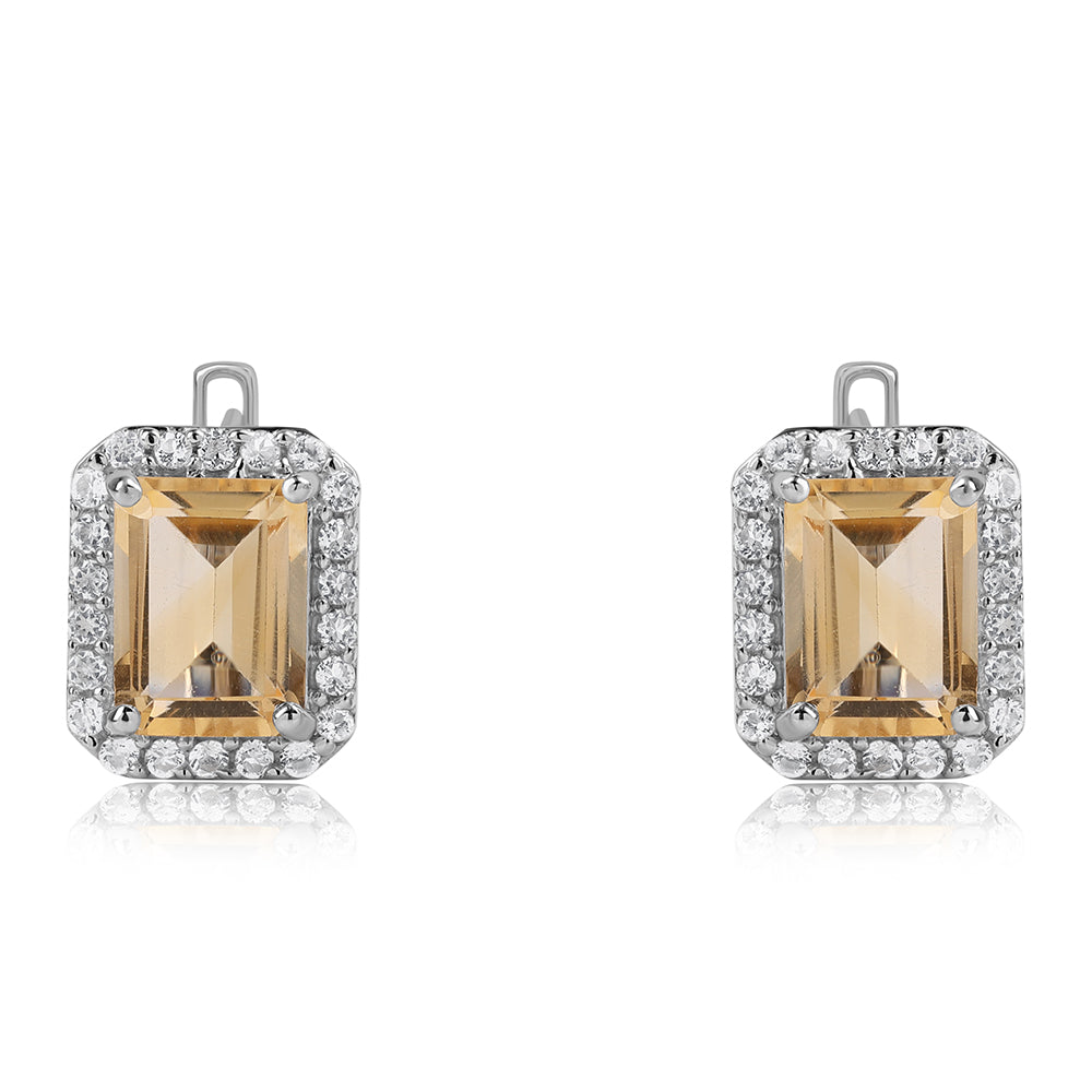 Ezüst Fülbevaló "AA" Osztályú Brazíliai Citrinnel és Fehér Topázzal