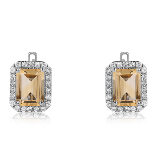 Ezüst Fülbevaló "AA" Osztályú Brazíliai Citrinnel és Fehér Topázzal