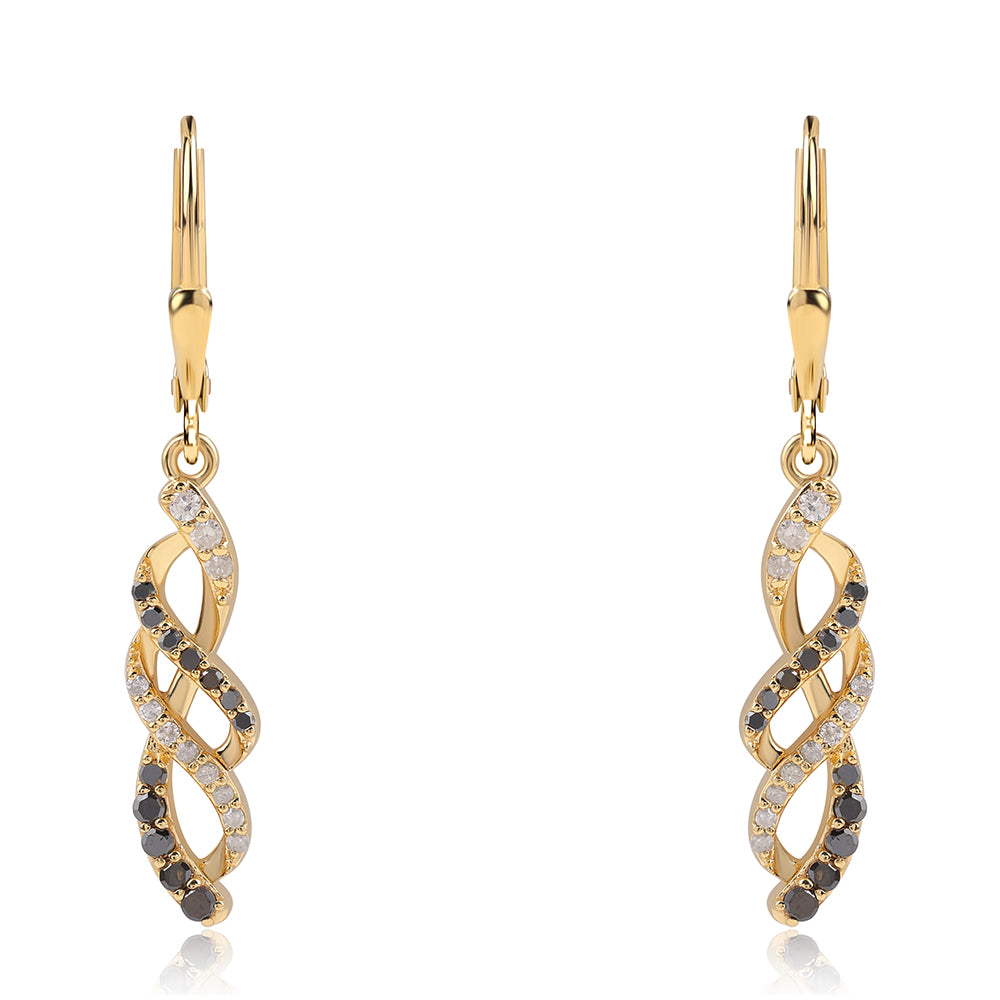 Arannyal Bevont Ezüst Fülbevaló Fekete Gyémánttal és Fehér Gyémánttal 1 