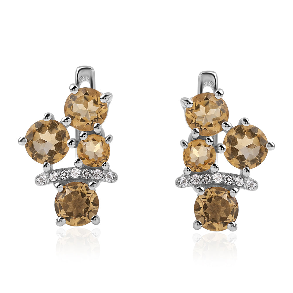 Ezüst Fülbevaló "AA" Osztályú Brazíliai Citrinnel és Fehér Topázzal
