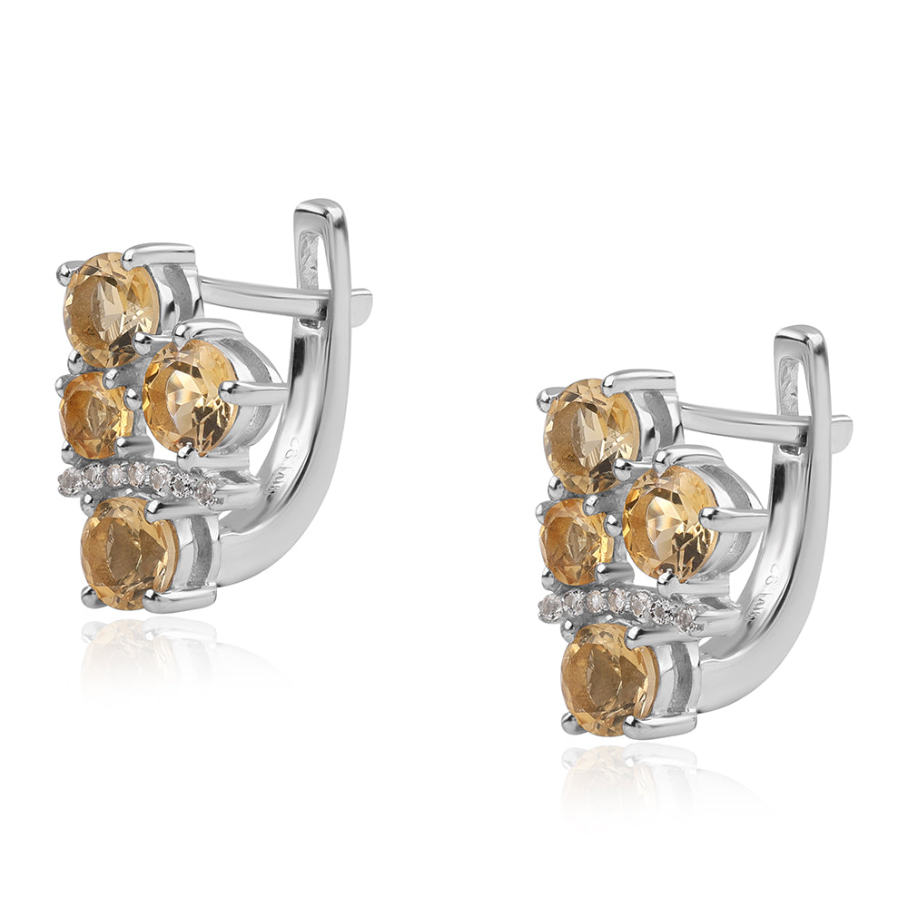 Ezüst Fülbevaló "AA" Osztályú Brazíliai Citrinnel és Fehér Topázzal