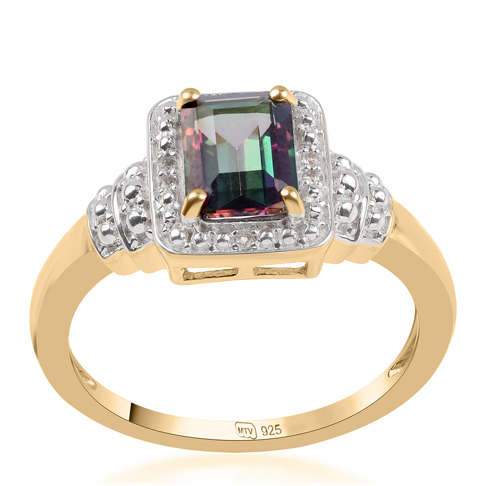 Arannyal Bevont Ezüst Gyűrű Misztikus Topázzal és Fehér Topázzal