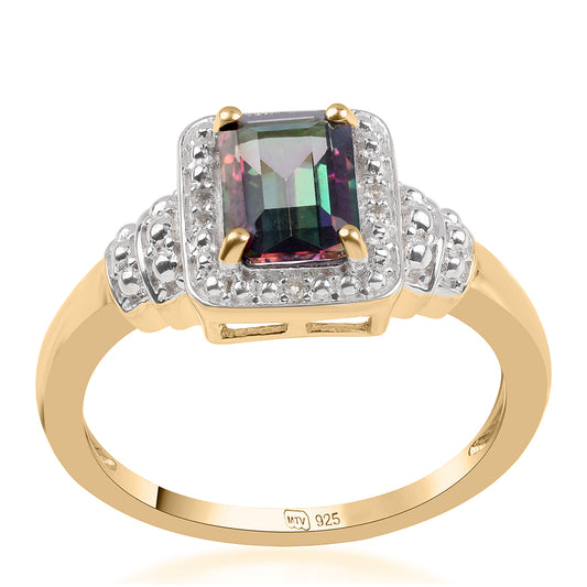 Arannyal Bevont Ezüst Gyűrű Misztikus Topázzal és Fehér Topázzal