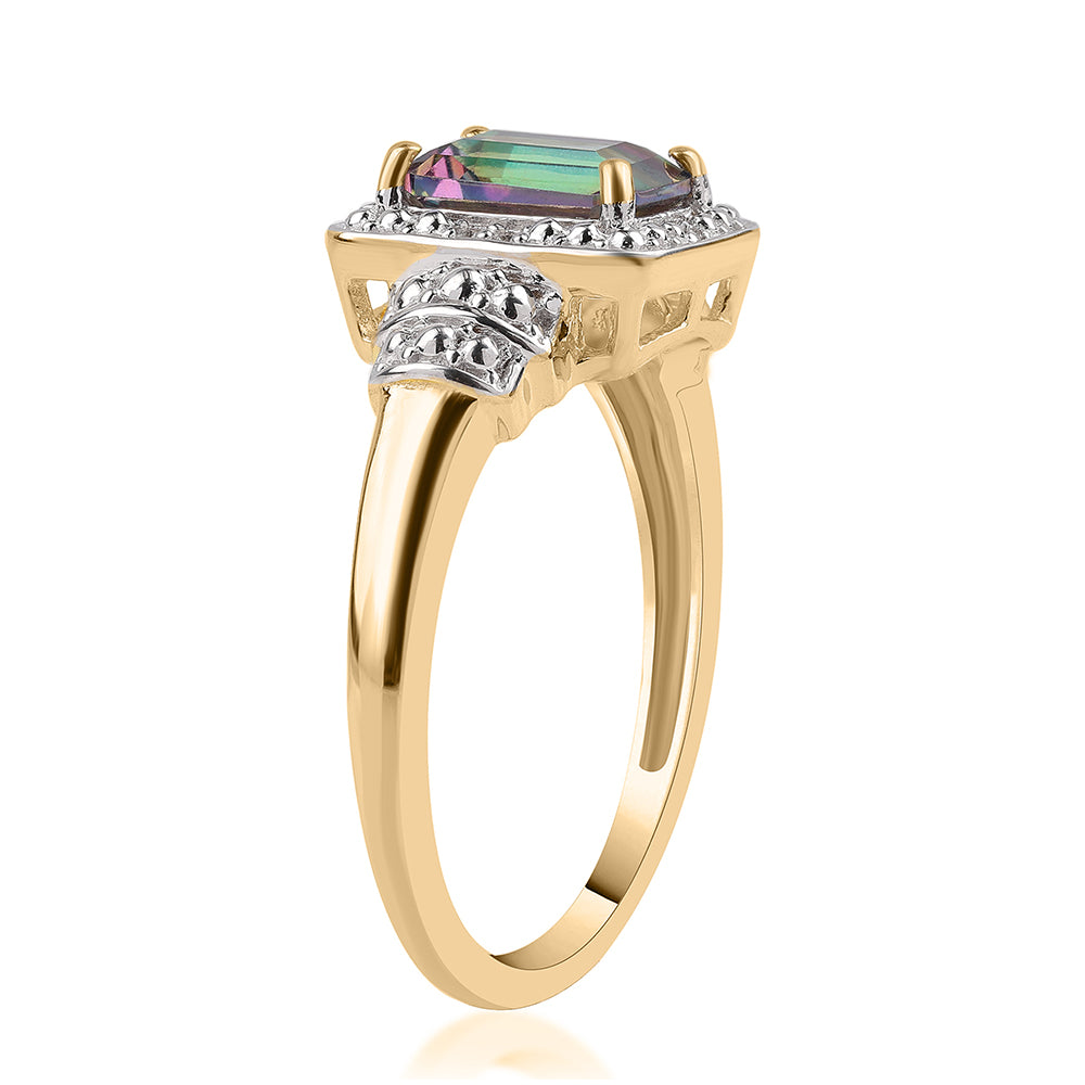 Arannyal Bevont Ezüst Gyűrű Misztikus Topázzal és Fehér Topázzal