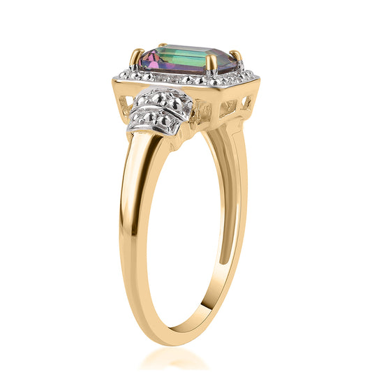 Arannyal Bevont Ezüst Gyűrű Misztikus Topázzal és Fehér Topázzal