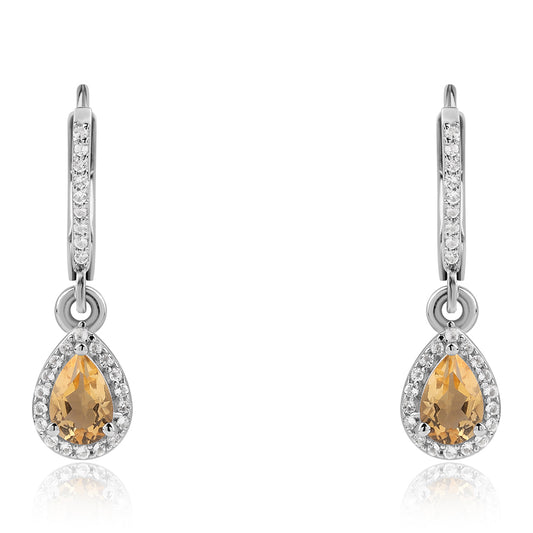 Ezüst Fülbevaló "AA" Osztályú Brazíliai Citrinnel és Fehér Topázzal