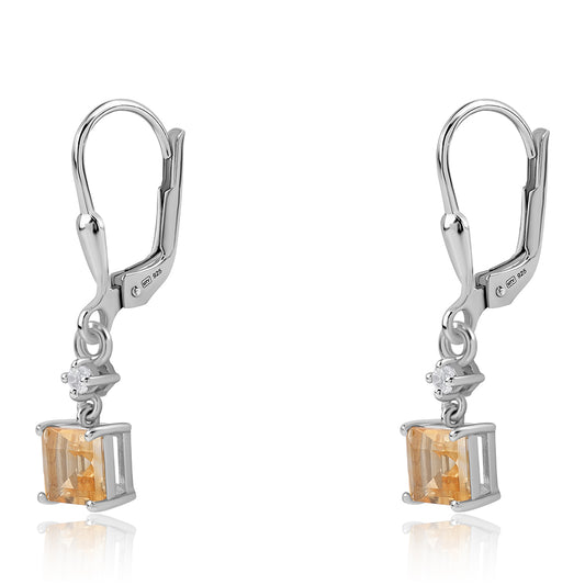 Ezüst Fülbevaló "AA" Osztályú Brazíliai Citrinnel és Fehér Topázzal
