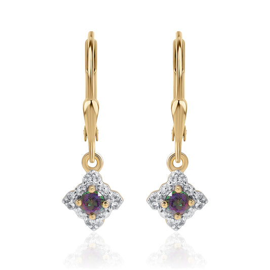 Arannyal Bevont Ezüst Fülbevaló Misztikus Topázzal és Fehér Topázzal