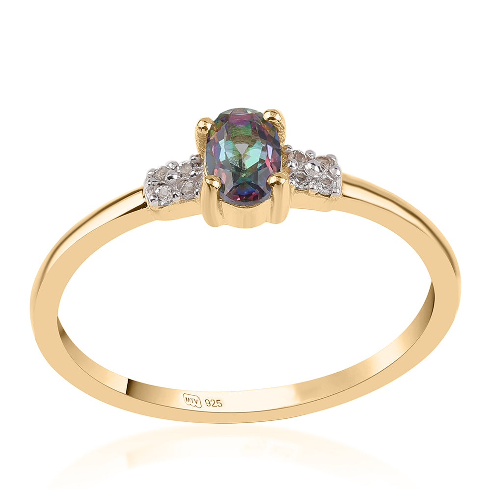 Arannyal Bevont Ezüst Gyűrű Misztikus Topázzal és Fehér Topázzal 1 