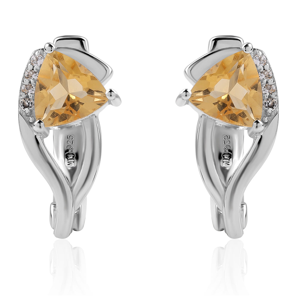 Ezüst Fülbevaló "AA" Osztályú Brazíliai Citrinnel és Fehér Topázzal